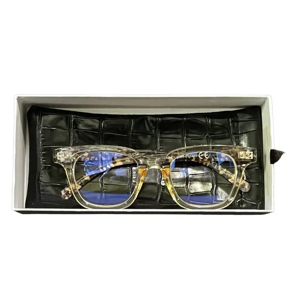 Rachel Zoe RZ Marnika Blue Light Blocker Fashion Glasses Womens Beige Animal Pri - Picture 6 of 12